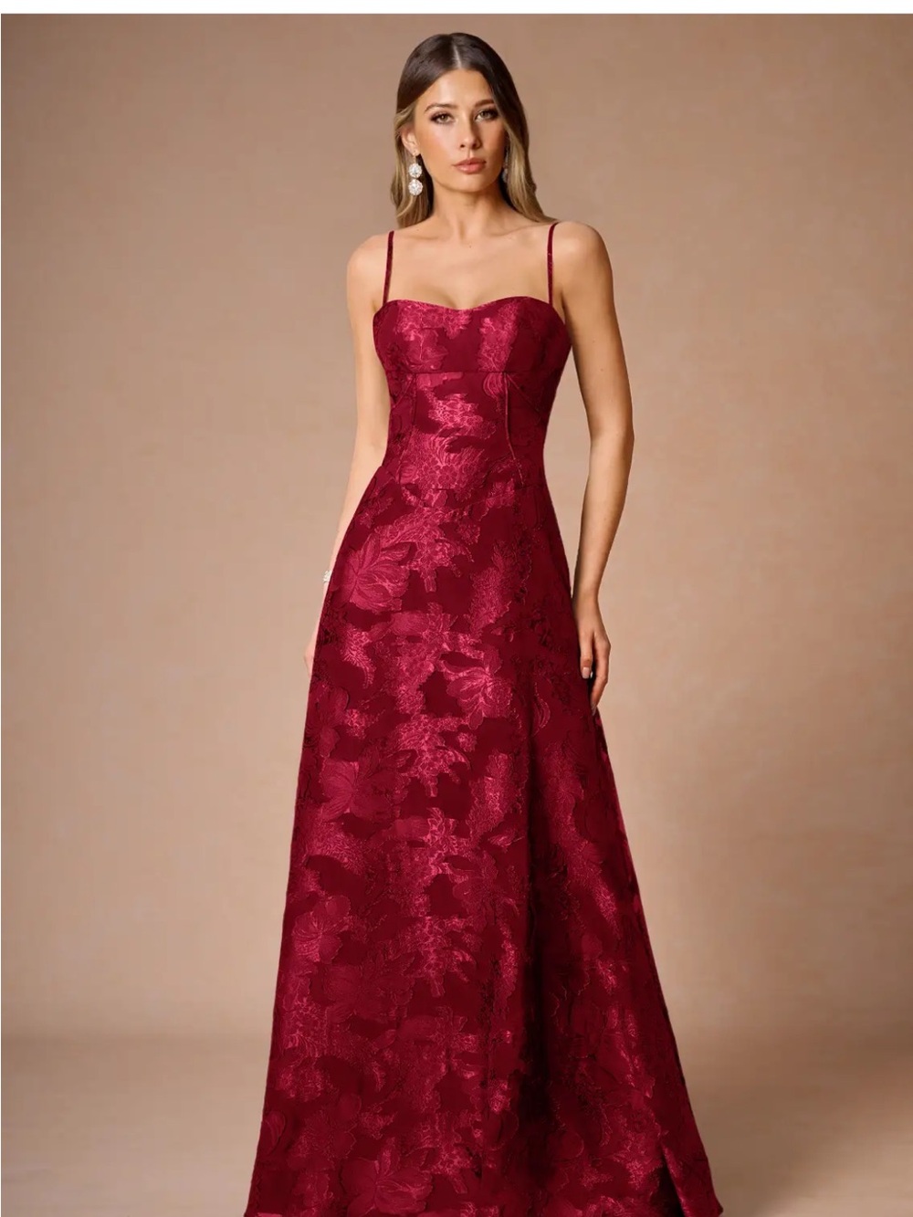 Azazie Hollis Ruby Red Lace Back Maxi Dress